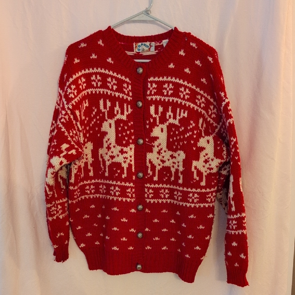 Red Reindeer Button-Up Sweater